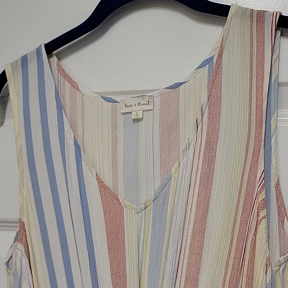 Hem & Thread Pastel Multi-Stripe V-Neck Maxi Dress